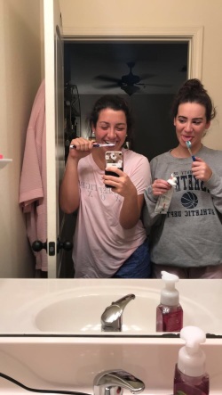 All good roommates brush their teeth together.